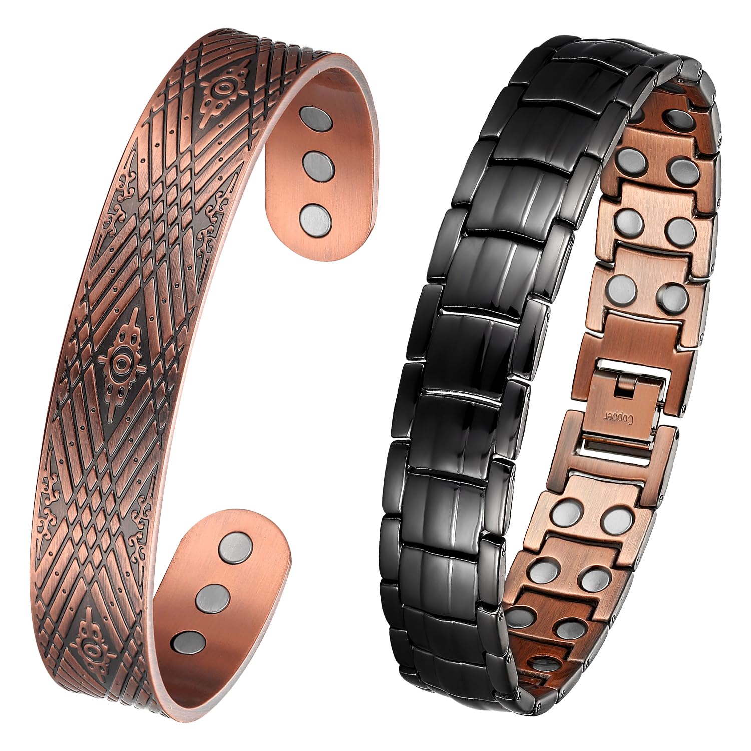 MagEnergy Copper Bracelets for Men Adjustable with Double Row 3500 Gauss Magnets