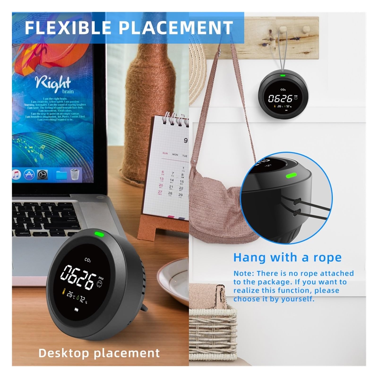 Contador de partículas de aire Medidor de CO2, Sensor de CO2, Detector de CO2 multifuncional, electrodoméstico, carga USB, Monitor de calidad del aire, Analizador de calidad del aire Monitoreo de la c