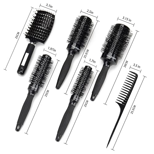 Miniatura 7 de Cepillo redondo de 8 piezas para secado con soplado, cepillo térmico de iones de cerámica, 4 cepillos redondos de diferentes tamaños y cepillo de