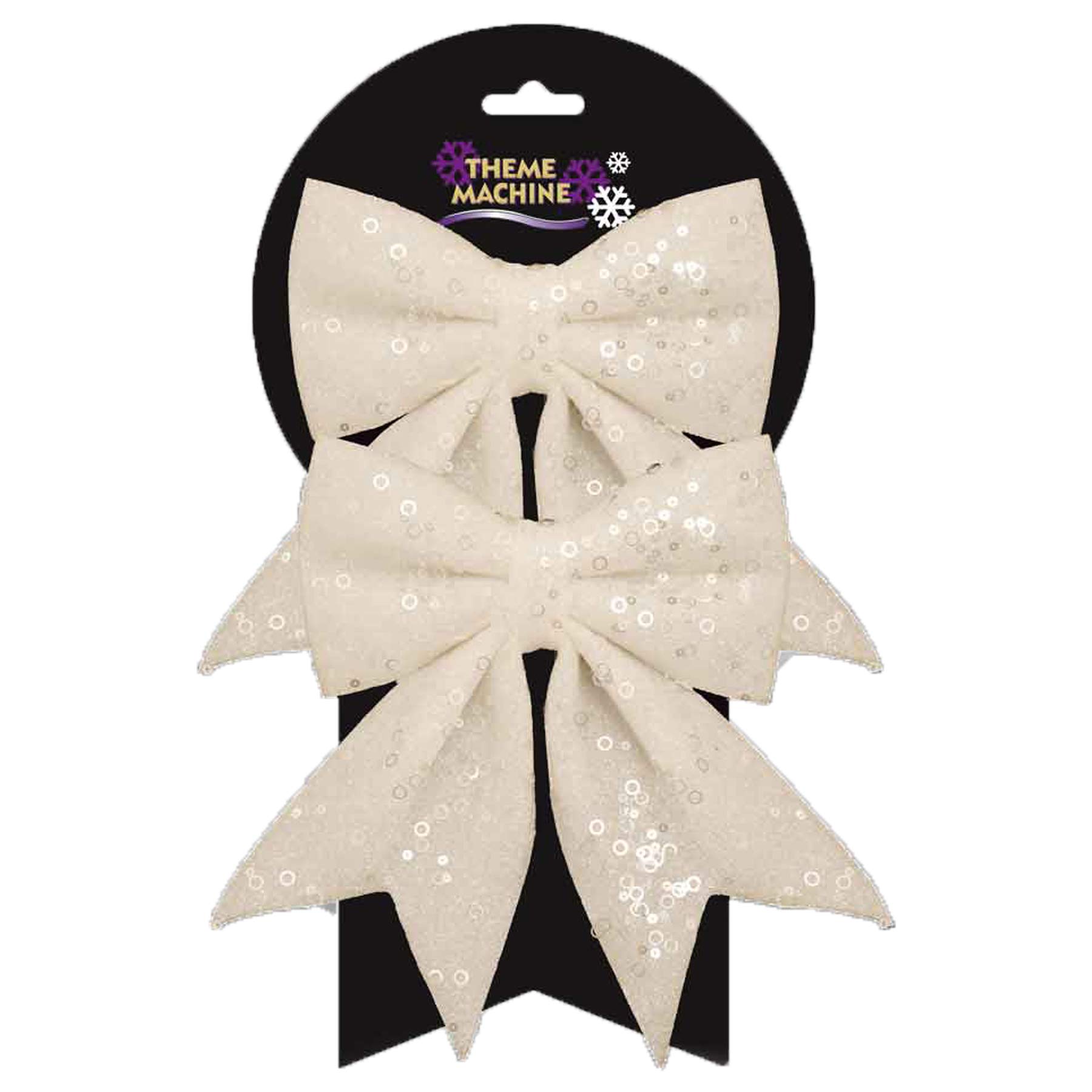 Widdle Gifts White Christmas Tree Decoration 2 Pack 16Cm Glitter & Sequin Bows