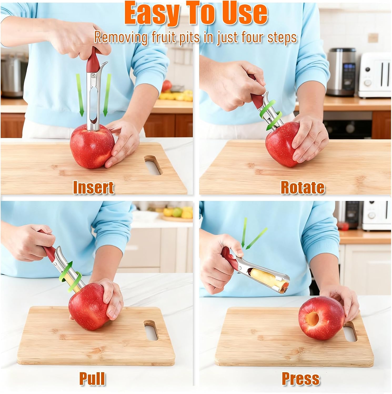 Bestac Apple Corer - Stainless Steel Sharp & Safe Easy to Remove Cores for Apples/Pears Clean & Efficient Ideal for Home Kitchen & Baking (Red)