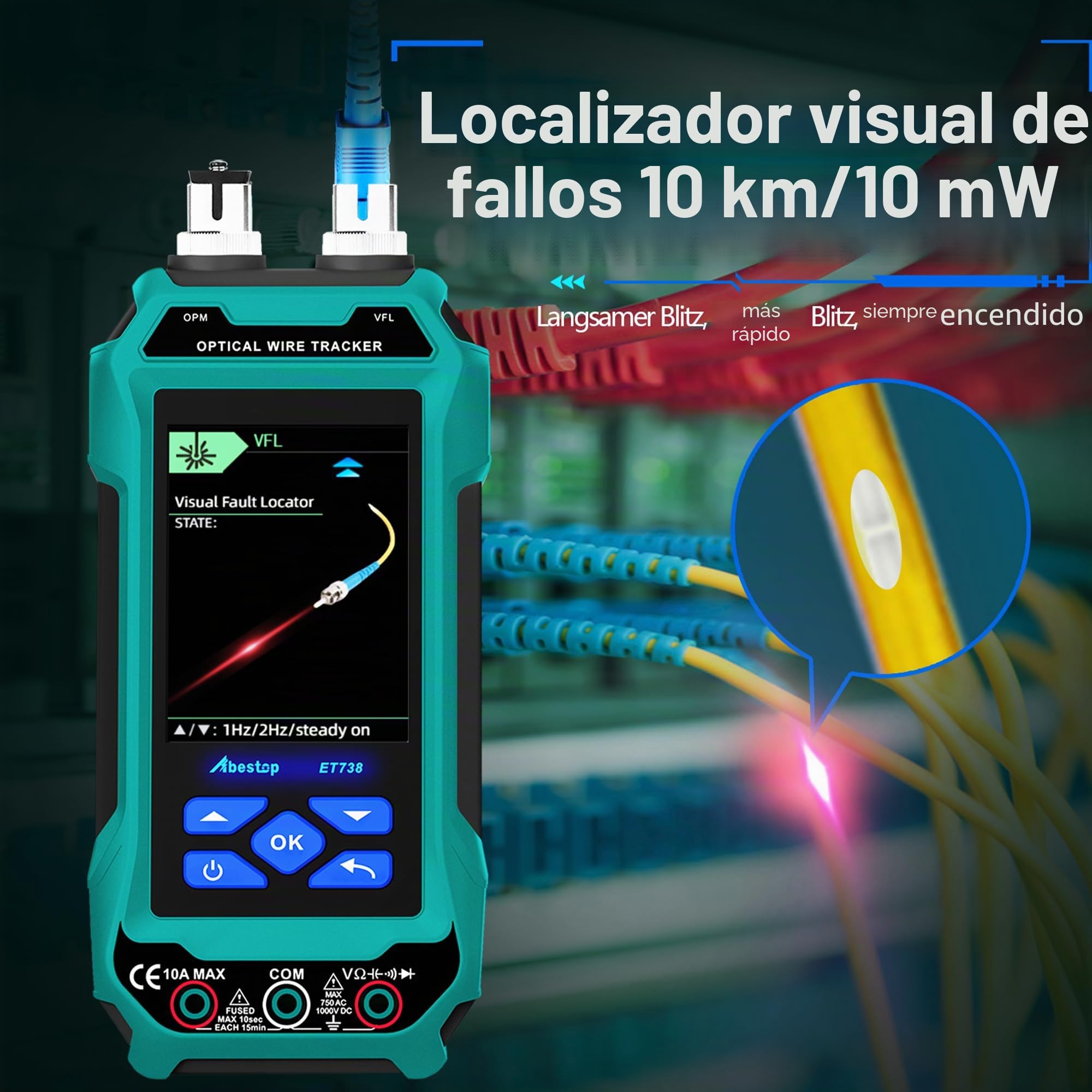 ET738 Comprobador de cable de red con multímetro Múltiples funciones | Función PoE Cable Óptico Medidor Tracer Longitud Cable Medición