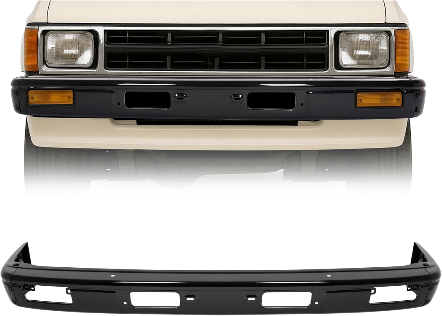 3PCS Front Bumper Face Bar Compatible with 1984-1988 Toyota Pickup LN55 LN56 SR5 Base DLX RWD w/Fog Light Openings & License Plate Place Replacement for 5210189102 TO1002106 Steel