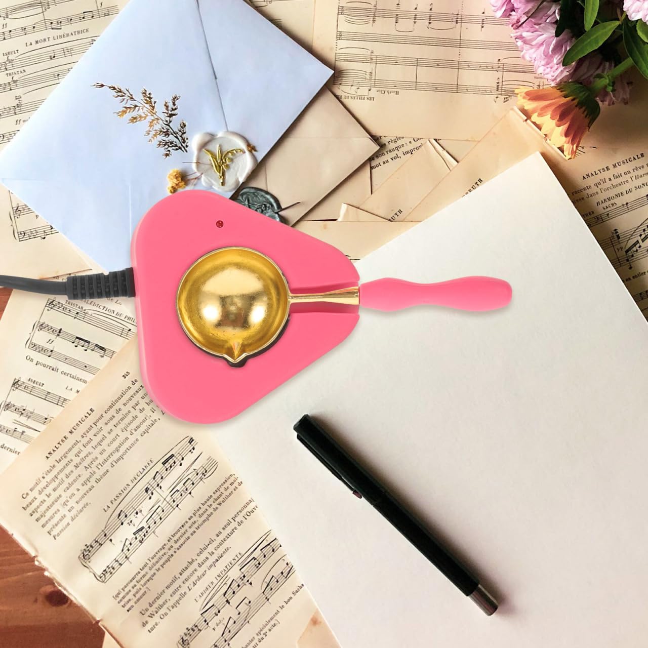 Healifty Kit Cire À Cacheter avec Cuillère Chauffe-Cire Portable pour Faire Fondre La Prise UE pour Sceau De Loisirs Créatifs Invitations Et Cadeaux