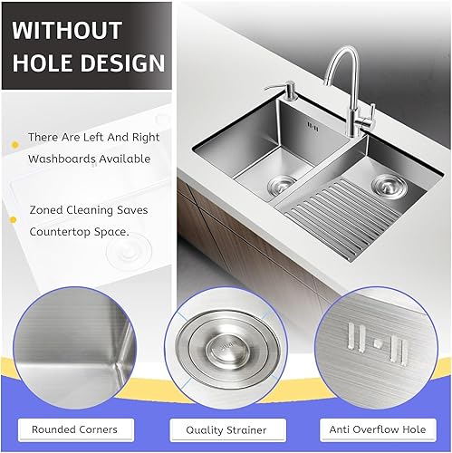 Miniatura 3 de Fregadero de lavandería de acero inoxidable con tabla de lavado integrada, bañera para lavar a mano con panel grueso, fregadero de lavandería con