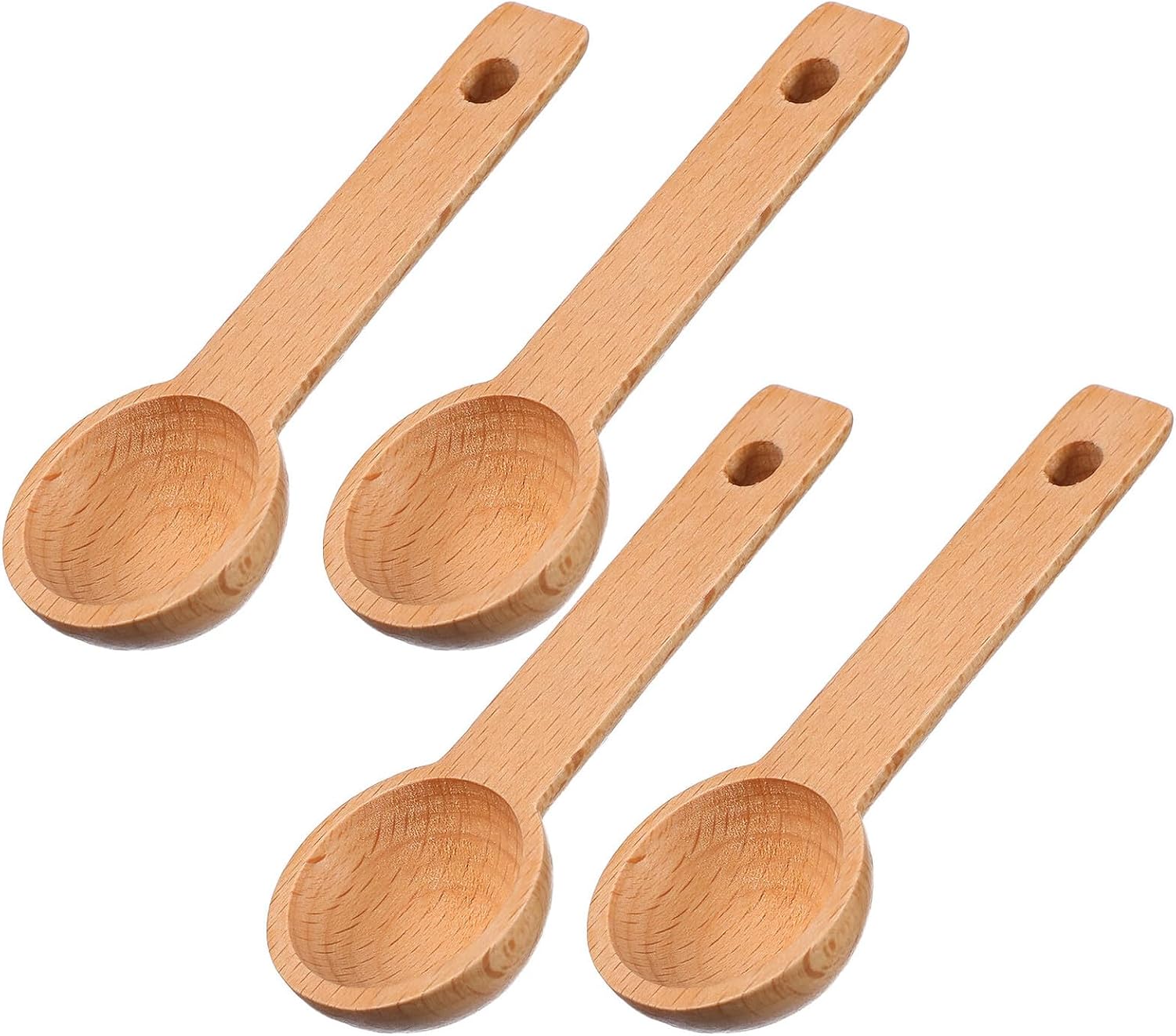 NUOBESTY 4pcs Wooden Coffee Measuring Spoons Solid Beech Wood Scoops for Ground Coffee Tea Baking Milk Powder Kitchen Essentials Accurate Small Wood Scoop