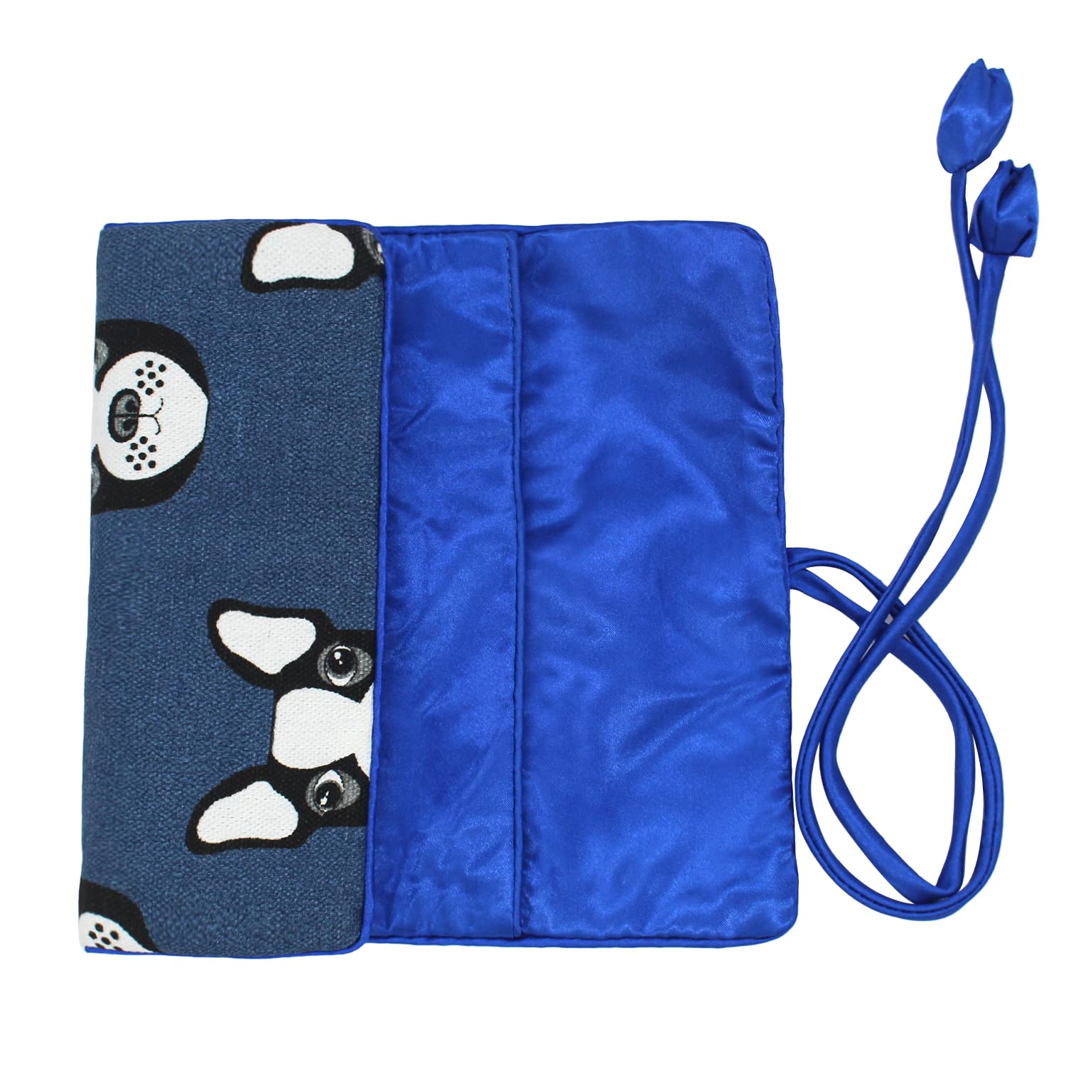 KINGREEJewelry Organizer Roll,Travel jewelry bags,Embroidery Brocade Jewelry Roll(Dark Blue，Dog)
