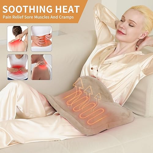 Miniatura 4 de Almohadilla térmica para alivio del dolor de cuello y hombros y espalda (camello, 19 x 22 pulgadas)