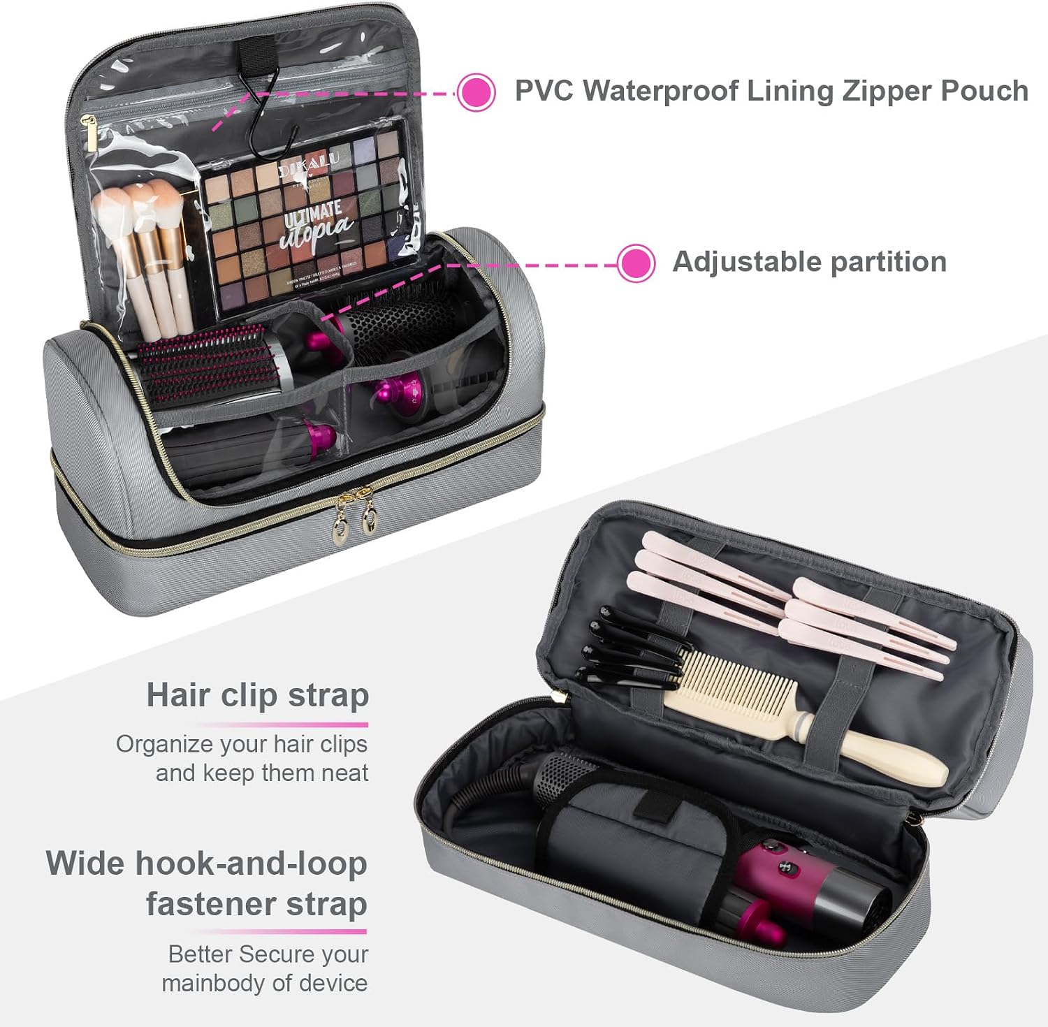 Portable Travel Carrying Case Compatible with for Dyson Airwrap & Shark Flexstyle, Waterproof Carry Bag with Internal Metal Hook for Tangle-Free Travel & Bathroom Storage