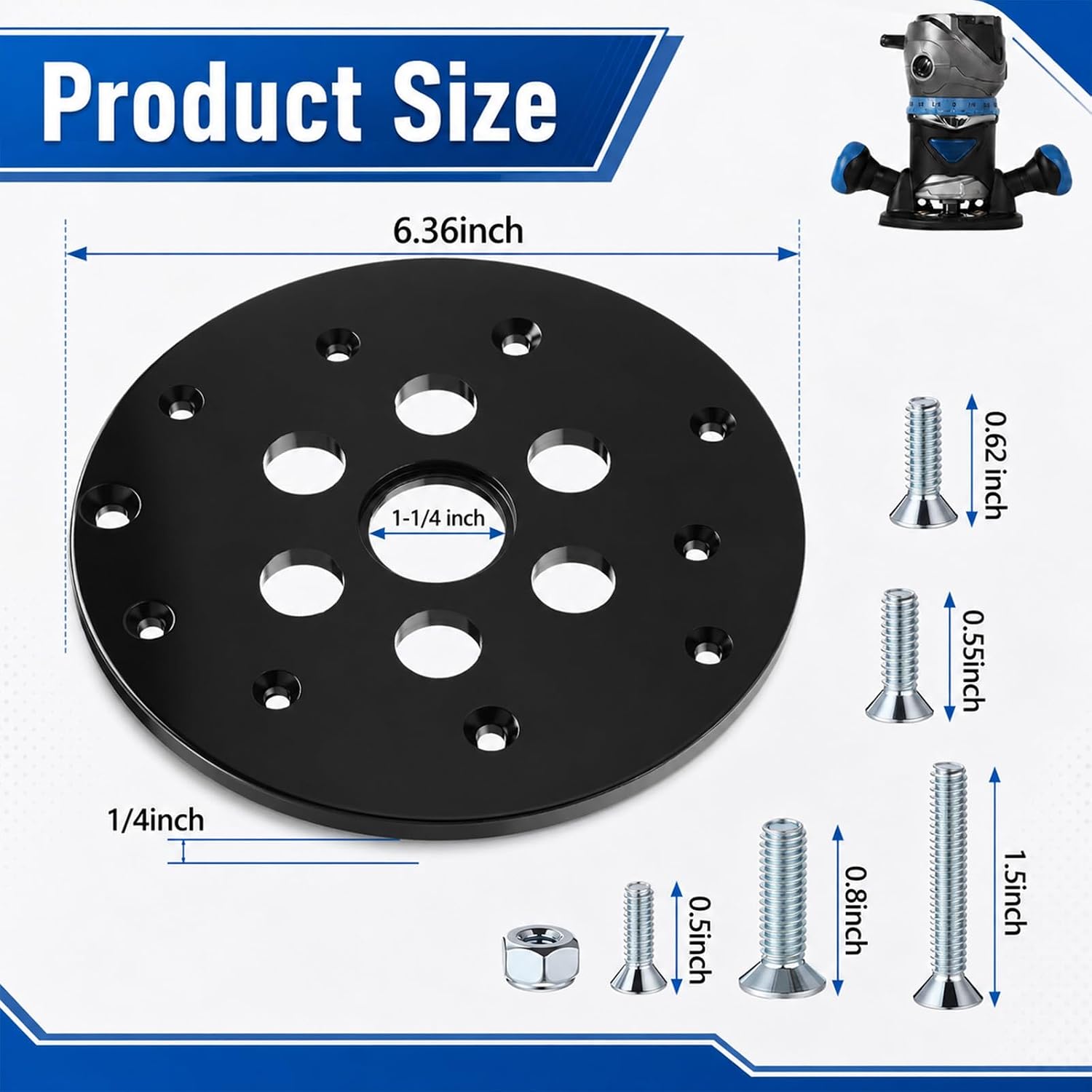 Lounsweer Guide Bushing Router Plate Universal Router Sub Base Features 1-1/4” Center Opening to Accept Guide Bushings Includes Mounting Hardware for Woodworking DIY Trimming Table Insert Replacement