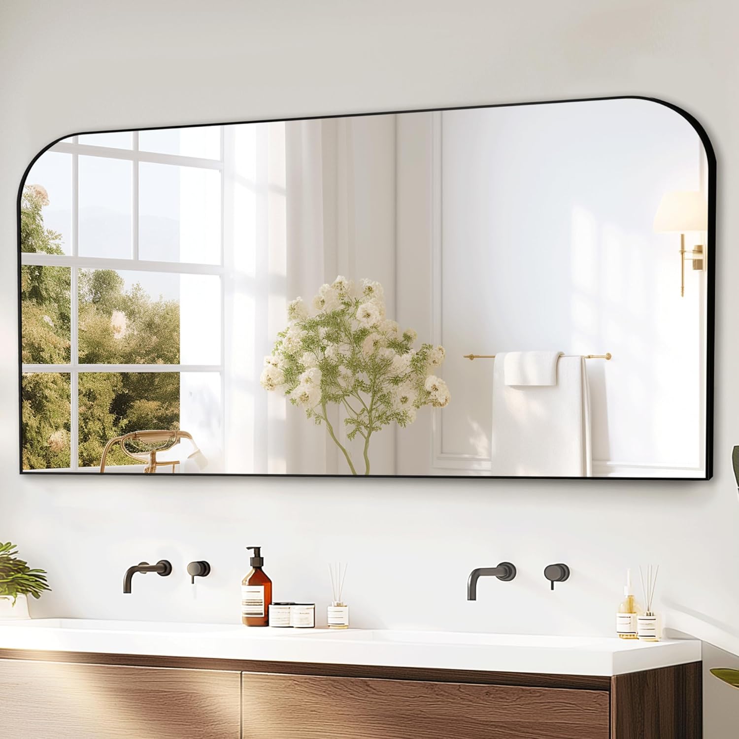 Bathroom Vanity Mirror,30" x 55" Black Metal Framed Wall Mirror for Over Sink, Living Room, Bedroom,Entryway Decor Black 30"L x 55"W
