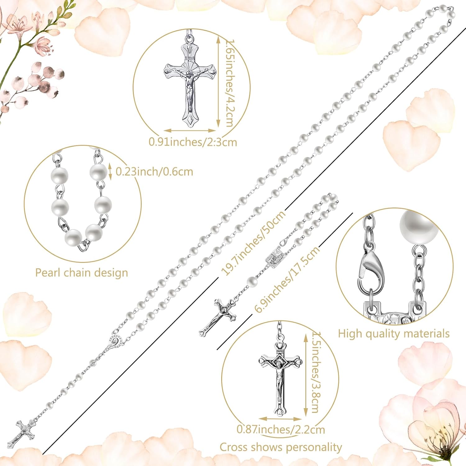 Funtery 6 Pcs First Communion Veil for Girls Set Catholic Vestido De Primera Comunión Niña 1st Holy Headpiece Wreath Veil Sock Necklace Bracelet