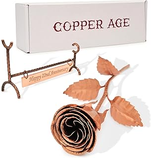 Copper Rose with Stand & Engraved Plate Happy 22nd Anniversary