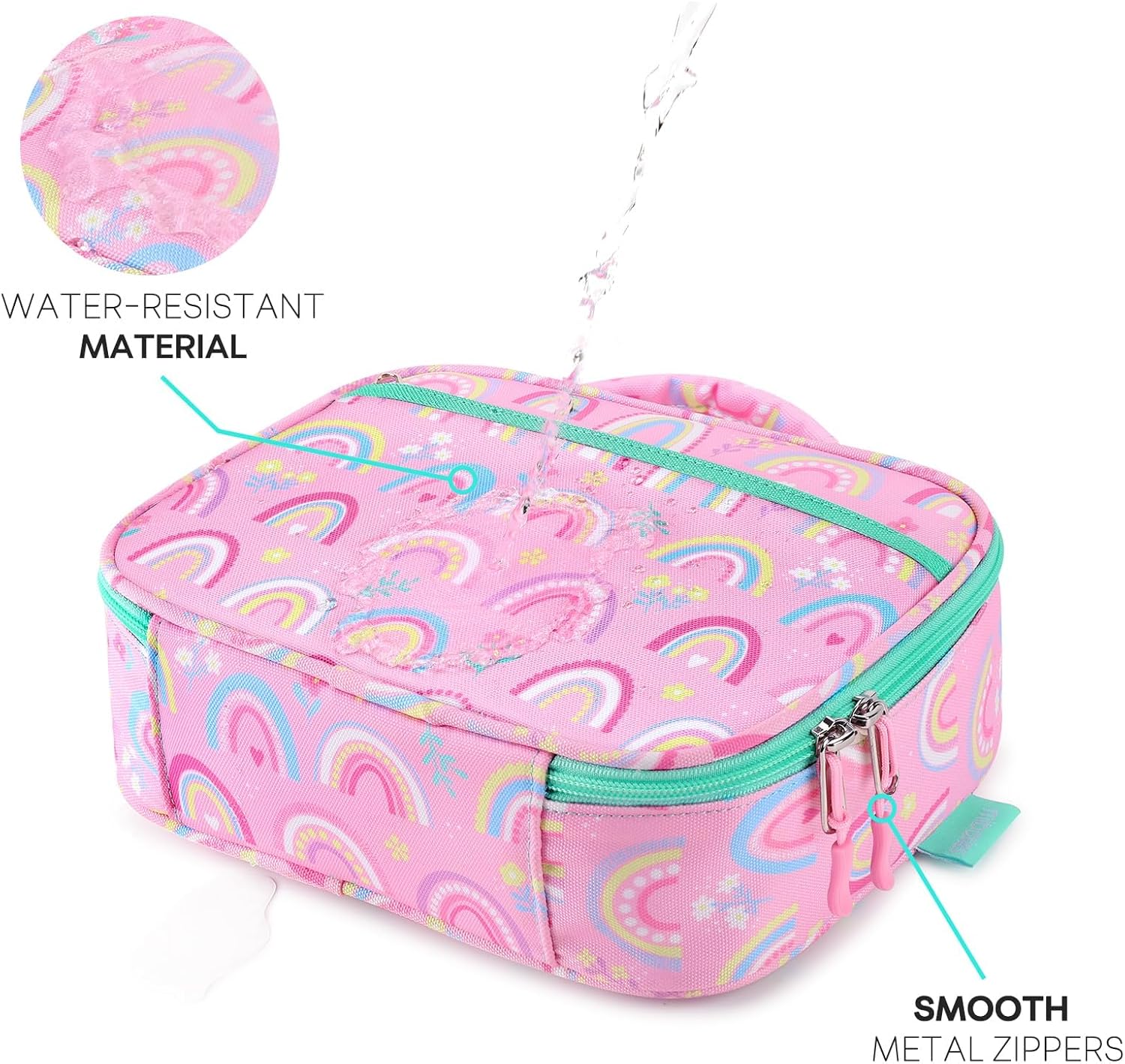 mibasies Kids Lunch Box for Girls Toddler, Insulated and Reusable Lunch Bag for School, Pink Rainbow - Image 5