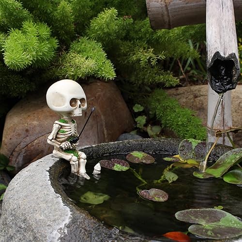Miniatura 6 de Accesorio de jardín de esqueleto de pesca de Halloween, mini figuras de esqueleto, decoración de estatua para entusiastas de la pesca, regalo de