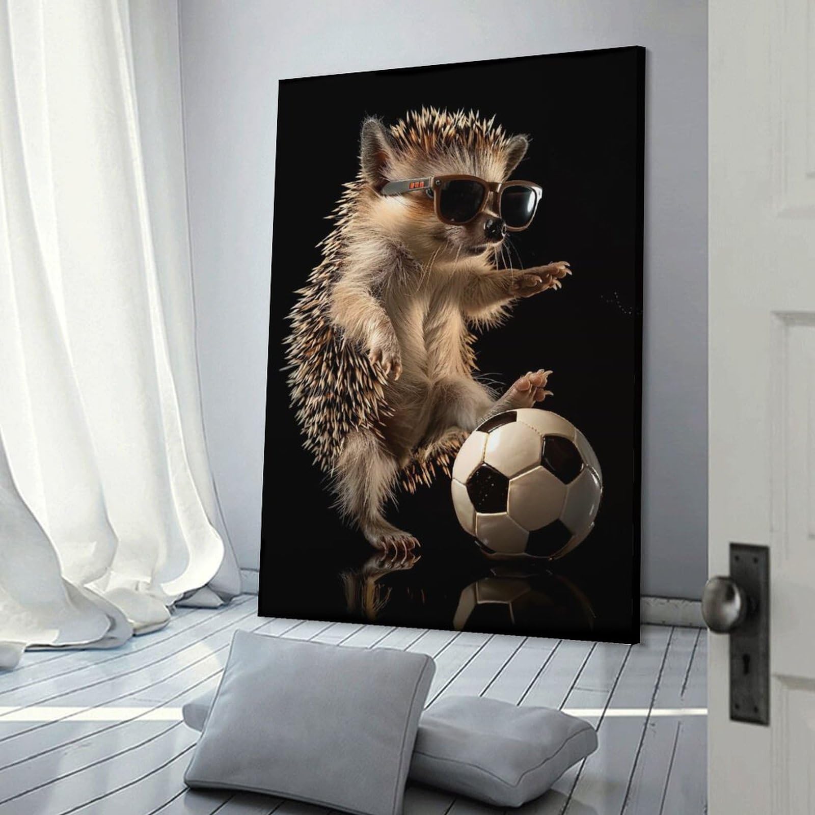 Junmoney Hedgehog Soccer Player Canvas Wall Decor, 08x12inch(20x30cm), for Gallery Wall Decor And Room Displays, Wall Decor Suited to Curated Displays