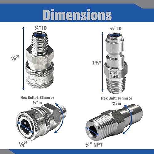 Miniatura 2 de ESSENTIAL WASHER Juego de adaptadores de enchufe de conexión rápida de acero inoxidable para hidrolavadora (zócalo QCjuego de enchufes - 14 de