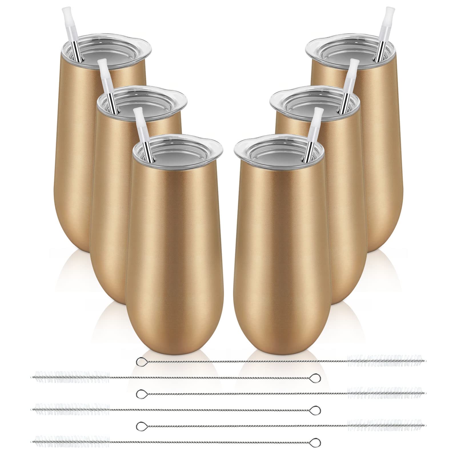 Verres à champagne sans pied Lifecapido | Lot de 6 flûtes isothermes 355 ml dorées