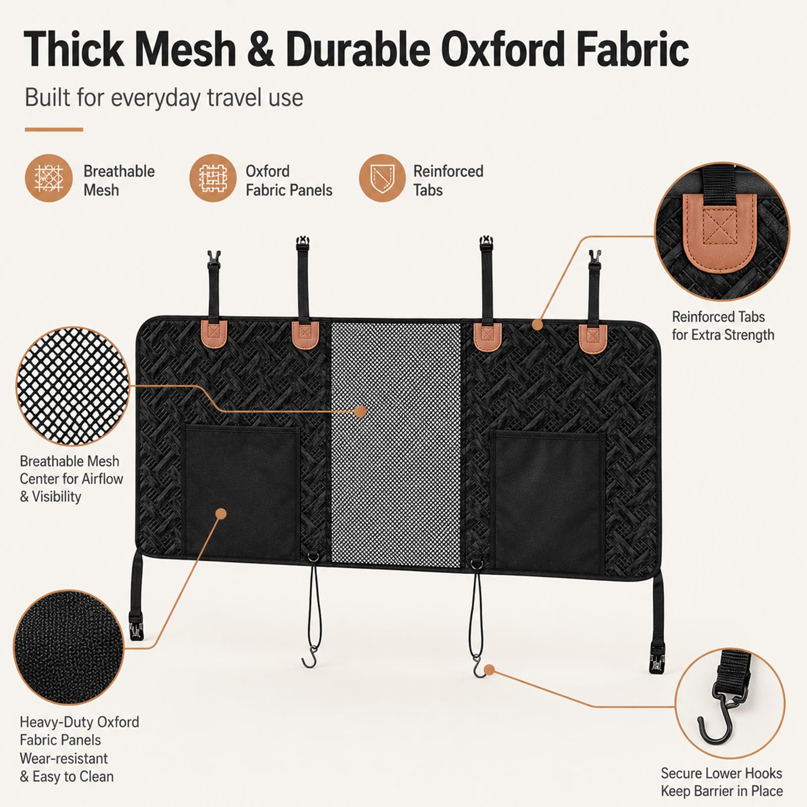 Hunde Auto Barriere, Hunde Netz für Auto Divider, Haustier Barriere mit 2 Mesh Organizer, Universal für Auto, SUV, LKW