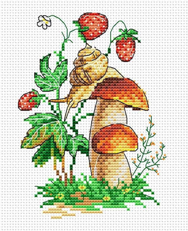 Kit de punto de cruz de champiñones y caracoles sobre lienzo Aida de 14 unidades. Kit de punto de cruz fácil MP Studia M-100