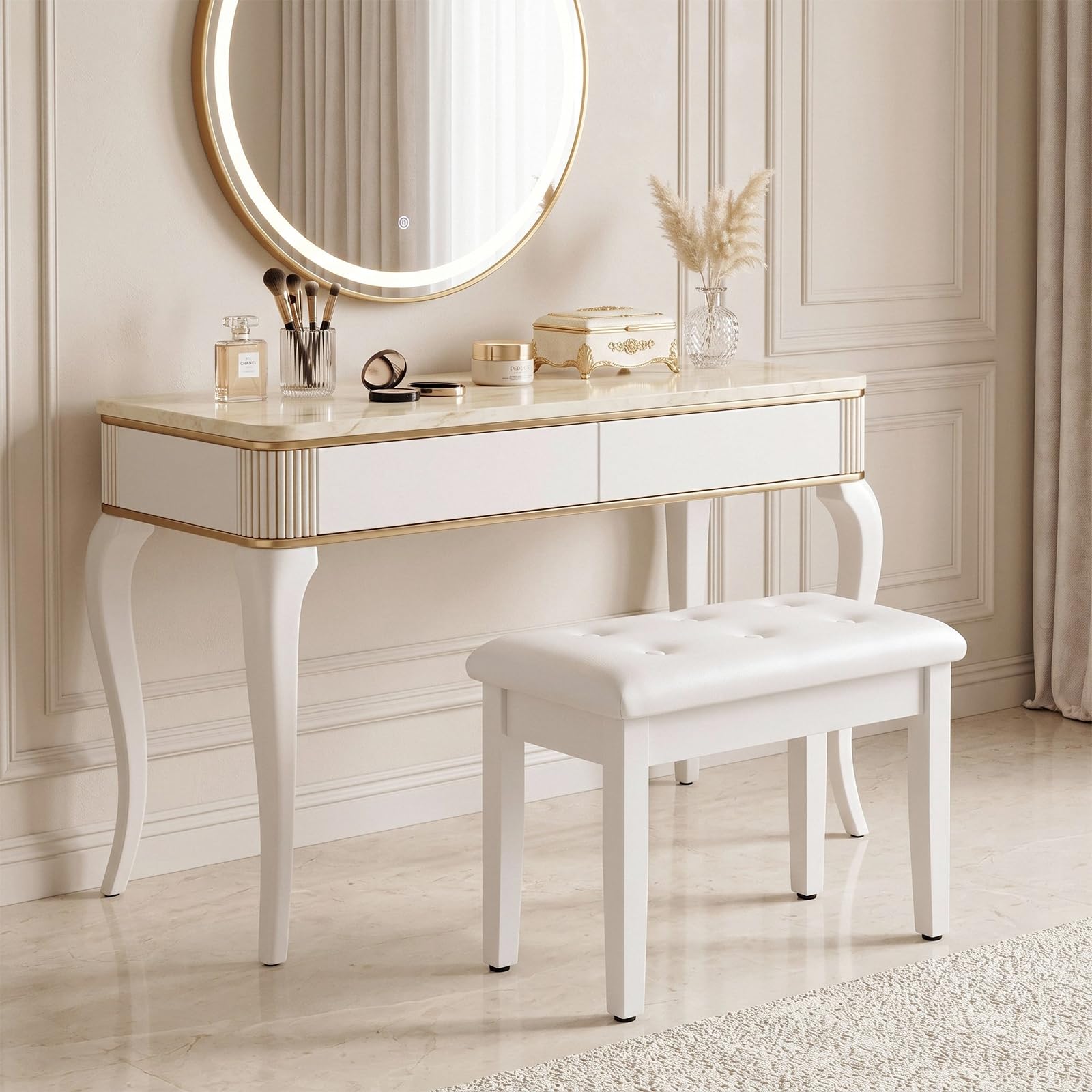MAMIZO Sgabello per Pianoforte con Spazio di Archiviazione, 55x35x49CM | Panca Pianoforte con Cuscino in Pelle PU, Gambe in Legno Massello, Carico Massimo 150KG, Bianco