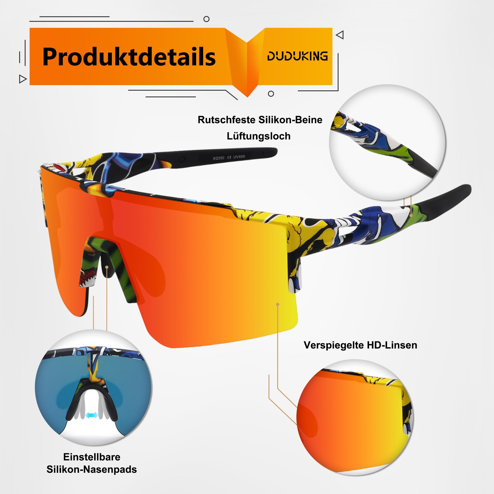 DUDUKING Gafas de sol deportivas para hombre y mujer, con impresión de transferencia de agua, para deportes al aire libre, ciclismo, correr, golf, protección UV 400, gafas de béisbol