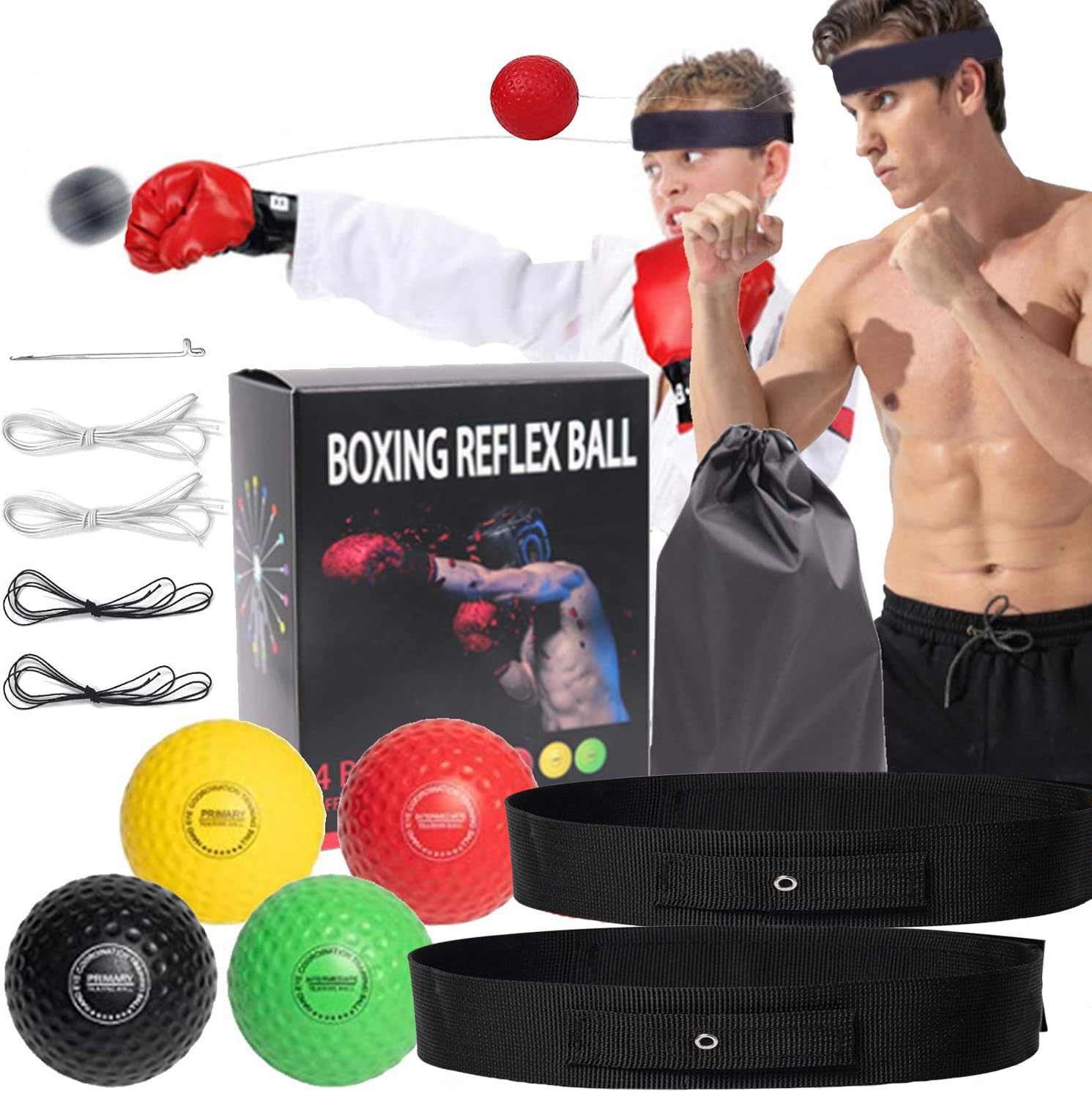 4 Difficulty Levels Boxing Reflex Ball with 1 Adjustable Headbands,MMA Training Equipment,Punching Ball,Perfect for Fight Reaction,Hand Eye