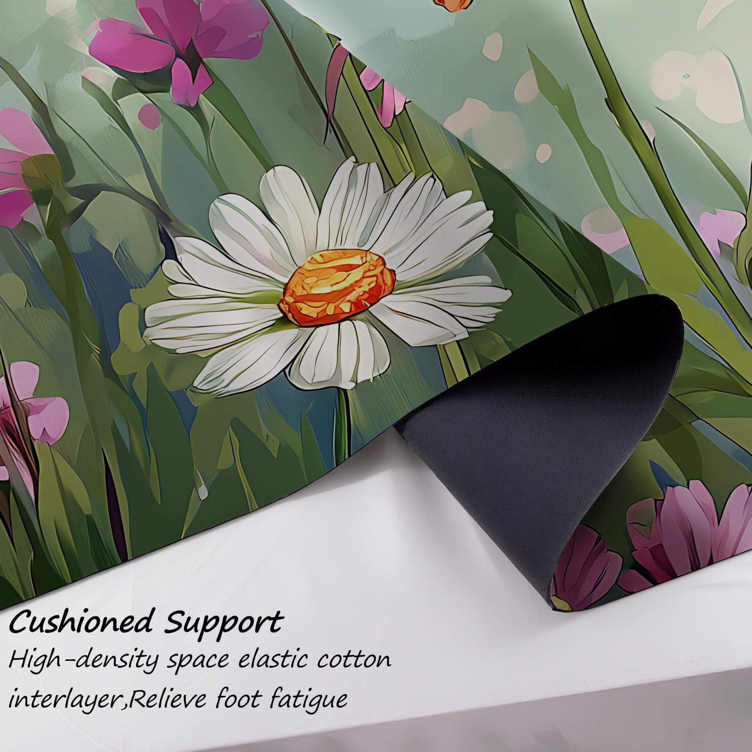 ANNA QUEEN Spring Flower Laundry Room Rug 20x47 Inch – Colorful Garden Non Slip Runner Mat for Kitchen, Entryway, and Home Decor