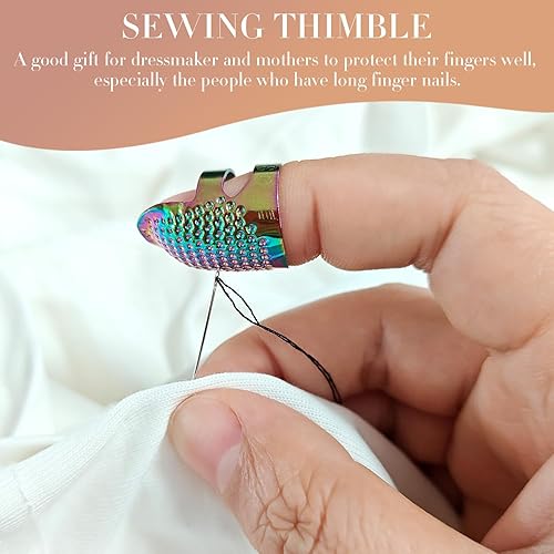 Miniatura 31 de ZESION 4 dedales de costura, dedales de metal para coser a mano, protector de dedos, accesorios de manualidades para tejer costura, herramientas