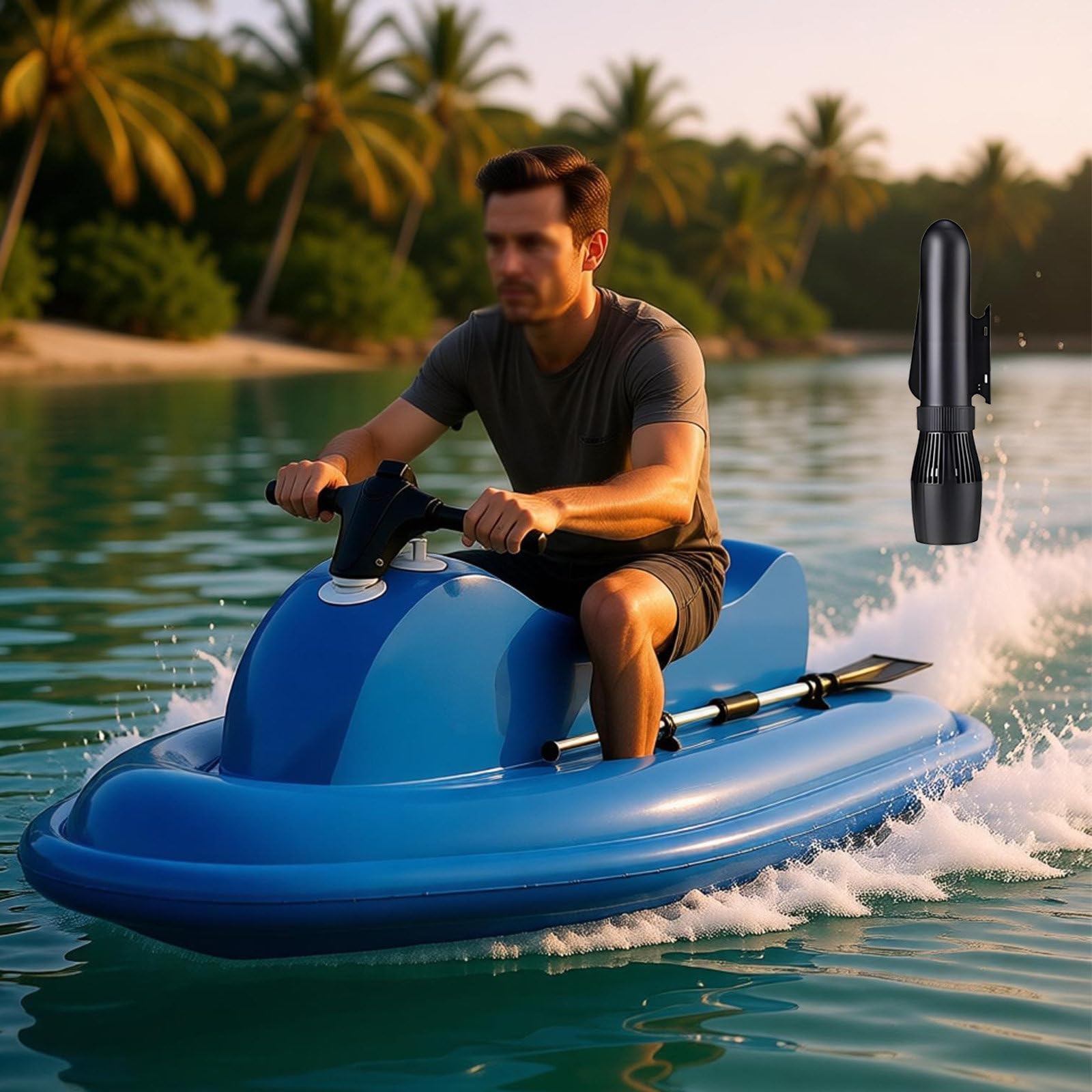 LwiftGal Jet Ski Inflatable, Small Electric Boats One Person, Jet Boat For Adults, Diving Underwater 500w Scooter(Optional), 3-7km/H Speed, For Adults Sea Diving Lake Cruising Blue-500W16AThruster