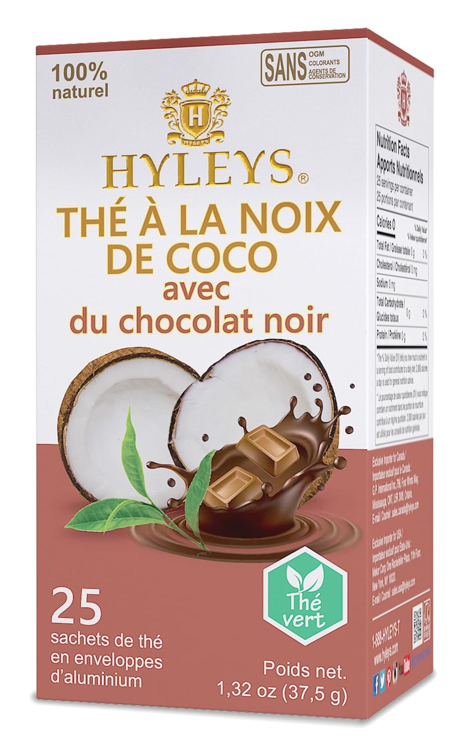 12 Pack of Natural Wellness Coconut Tea With Dark Chocolate - 25 Tea Bags (Gmo Free, Gluten Free, Dairy Free, Sugar Free & 100% Natural)