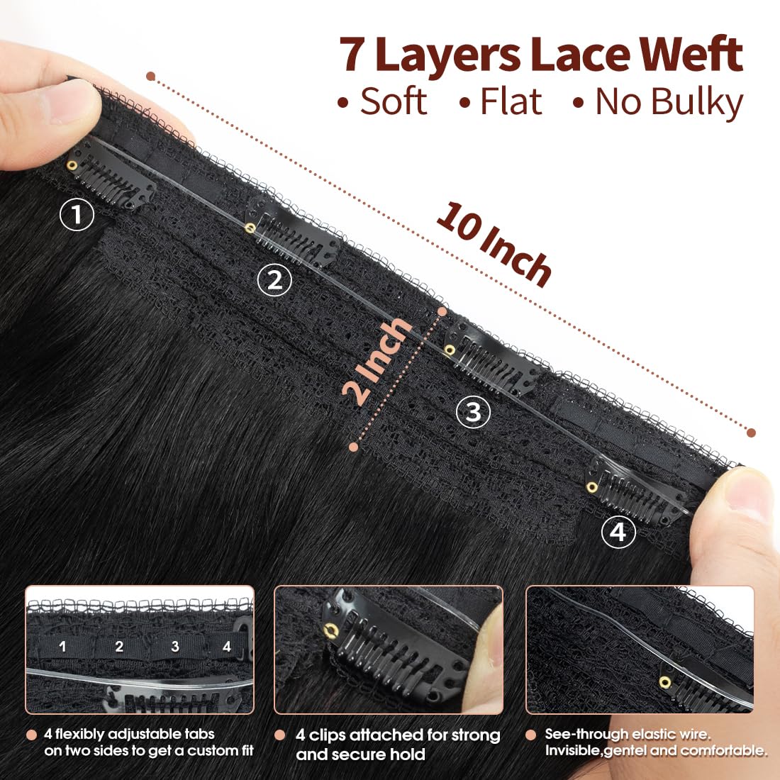 Halo Hair Extensions Real Human Hair Jet Black 18 Inch 80g Seamless Invisible Wire Hair Extensions with Clips and Adjustable Elastic Line Brazilian Straight That Hair Halo Extensions for Women Girls