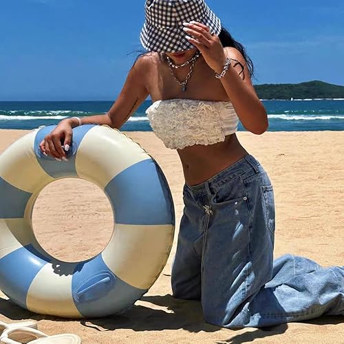 Miniatura 9 de Flotadores inflables de piscina para adultos, paquete de 2 flotadores a rayas, tubos de piscina, anillos de natación con asas, flotador inflable de