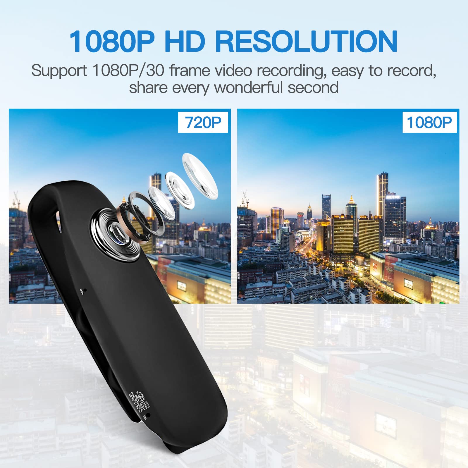 CAMMHD 1080P 32GB Körperkamera Full HD Portable Bodycam One-Key-Aufnahme Bewegungserkennung, 3-7 Stunden Aufnahme, Unterstützung OTG Verbindung (Maximale Unterstützung 512GB)