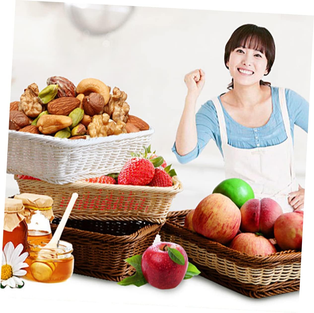 Woven Bread Basket 40x30x8cm Storage Container Simulation Rattan Design for Snacks and Home Organization image 2