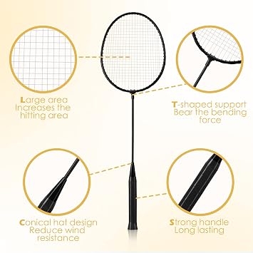 Wettarn 12 Pcs Badminton Rackets Bulk with 18 Nylon Badmintons, Shuttle Set for Beginners Advanced Player Backyard Gym Beach Outdoor