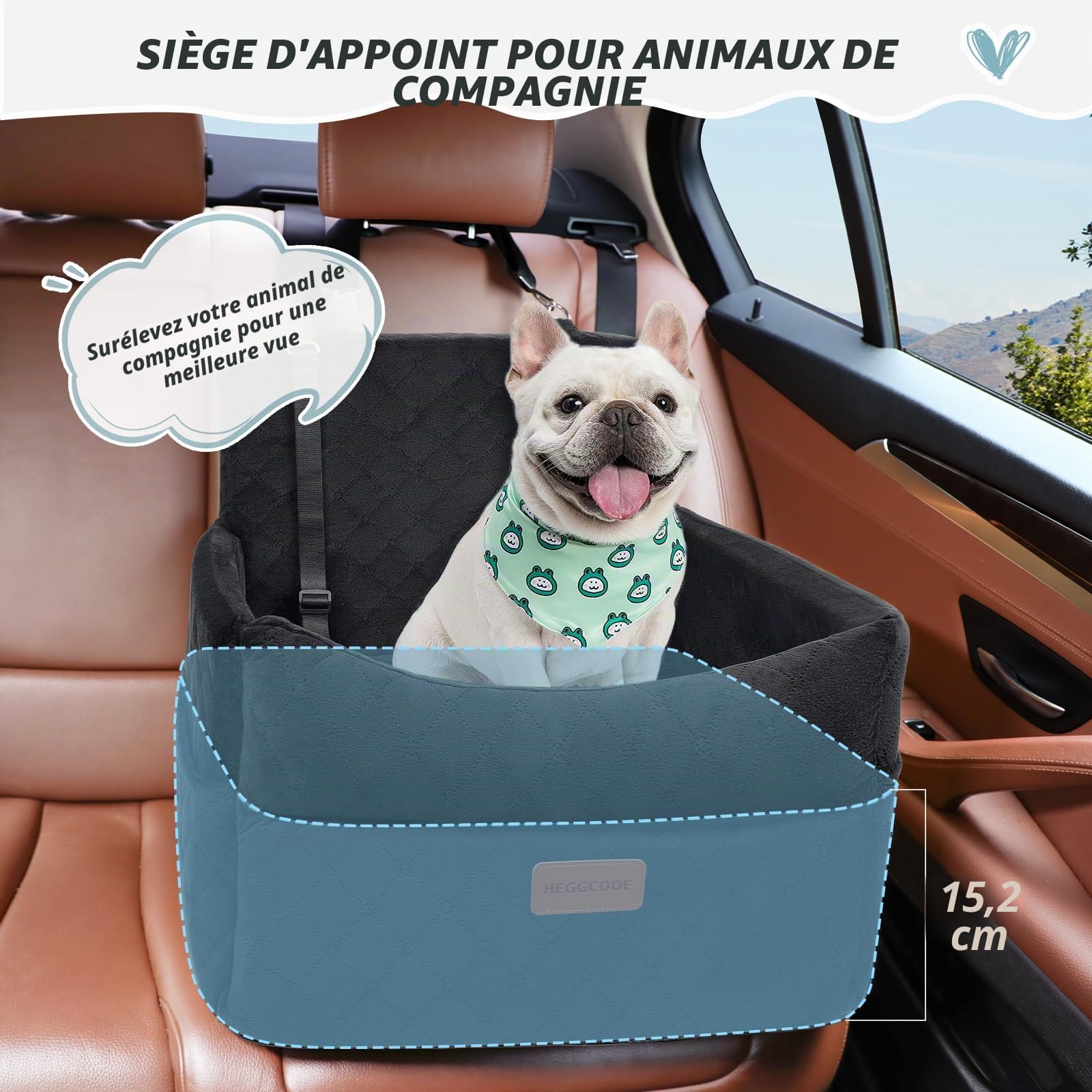 HEGGCOOE Siège auto pour petit chien en mousse à mémoire de forme avec coussin épais pour chiens de moins de 16 kg, amovible, lavable