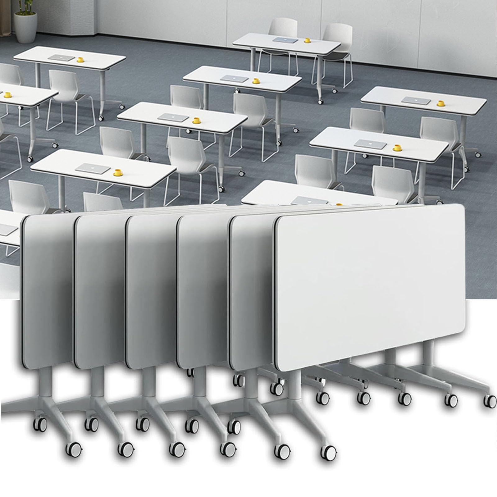 Mobiles, Klappbares Konferenztisch-Set (6 Stück) – Rechteckige Klapptische für Büro, Besprechungsräume und Klassenzimmer – 55 X 24 X 30 Zoll (Ca. 140 X 61 X 76 cm) Modular