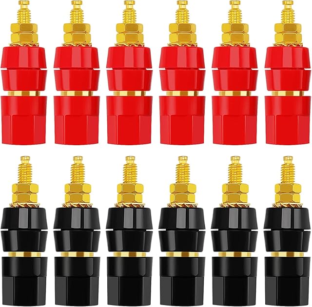 12 Sztuk 4mm Gniazdo Bananowe, KUOQIY Słupek do Mocowania Bananów Głośnik Wzmacniacz Audio Słupek do Mocowania, do Złącza Adaptera Bananowego, Czarny i Czerwony