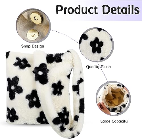Miniatura 4 de Weewooday Bolso de hombro esponjoso para mujer, bolsa de felpa para las axilas, bolsa de mano blanca para mujer Y2K, bolso peludo para otoño e