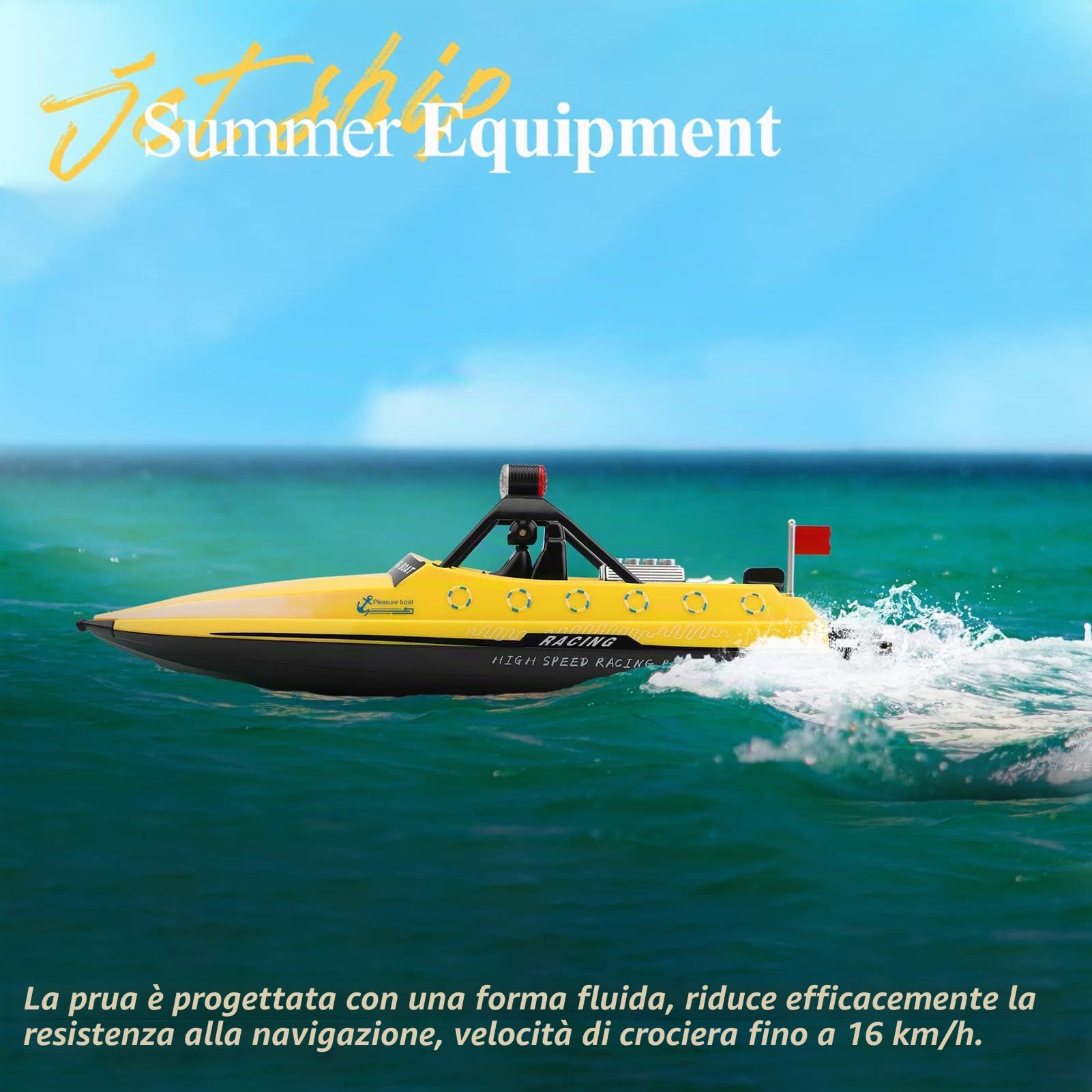 Goolsky Barca RC, 2,4 GHz telecomando barche RC jetboat 16 km/h RC barca con custodia pacchetto