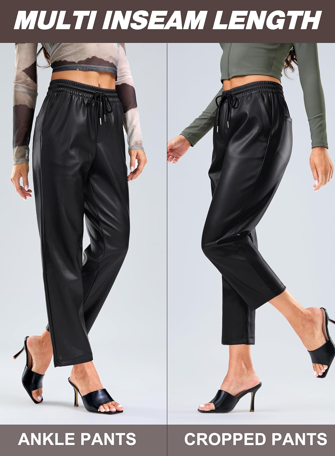 SANTINY Women's Faux Leather Pants High Waisted Straight Leg Cropped Ankle Trousers Vegan Matte Pleather Pants for Women - Image 4