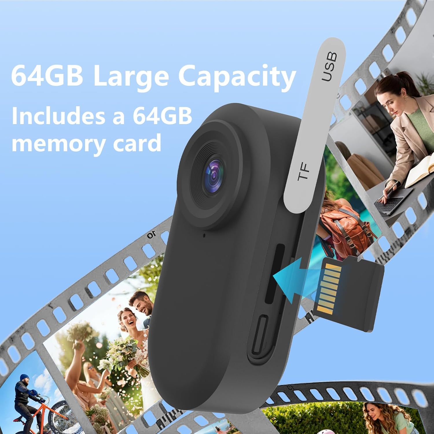 Body Camera with Audio & Video Recording, 1080P HD Wearable Body Cam, 180° Rotatable Lens, 1.3'' LCD, Night Vision, 10H Battery, 64GB Card