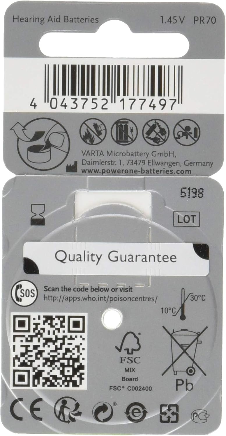 Varta Powerone P10 Mercury Free Hearing Aid Batteries Pack of 60