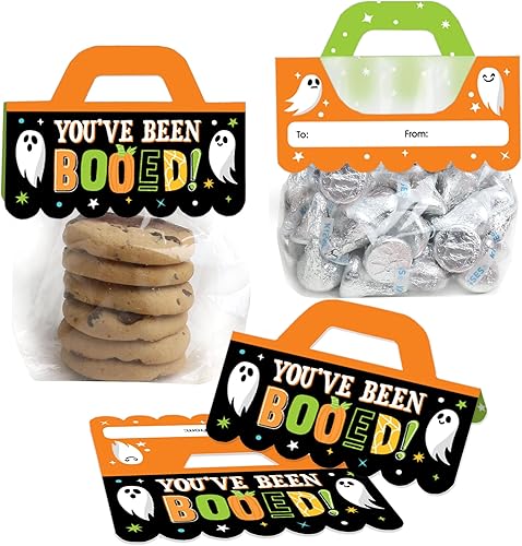 Big Dot of Happiness You've Been Booed - Etiquetas transparentes para bolsas de regalos para fiesta de Halloween fantasma DIY - Bolsas de dulces con