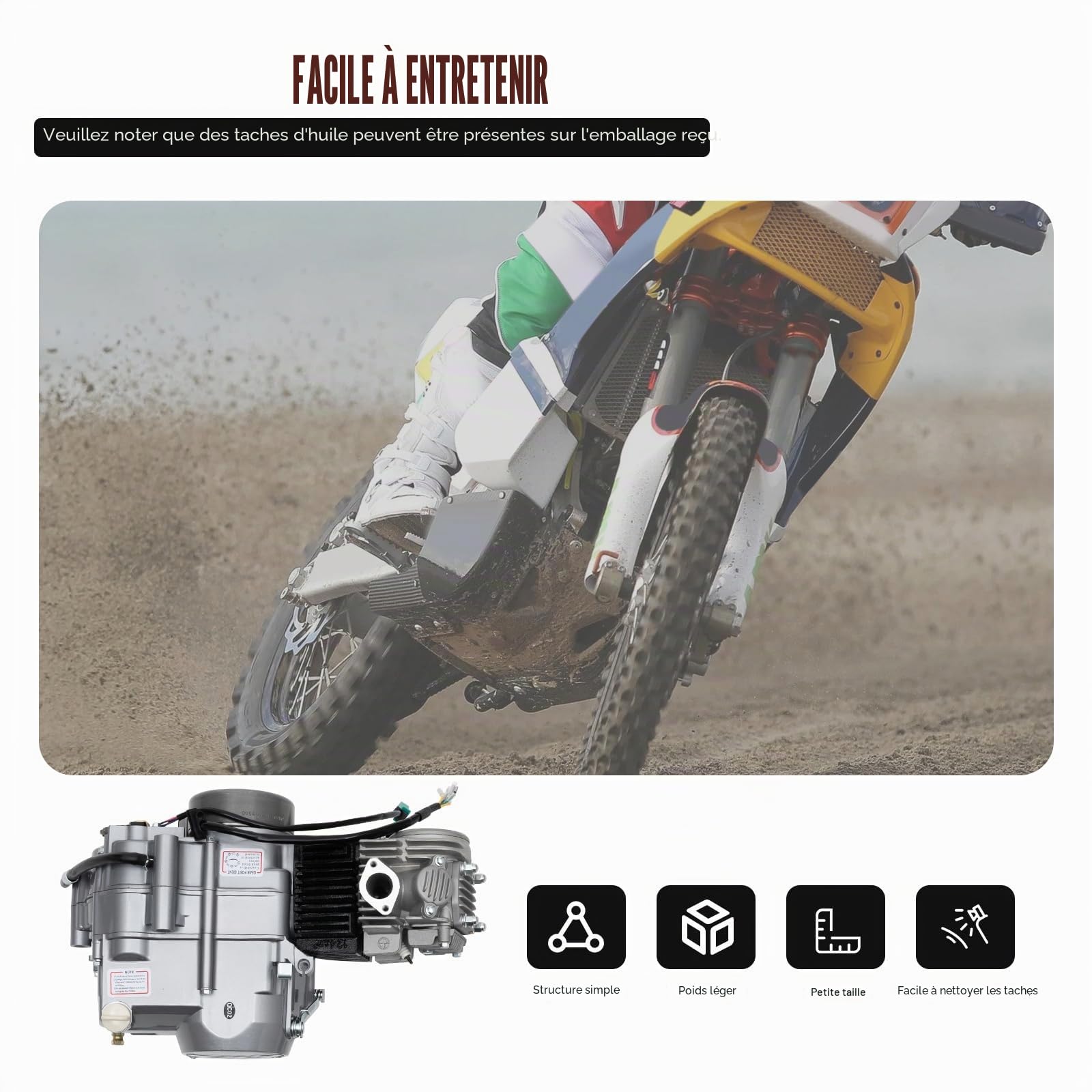 Moteur 125cc pour Dirt Bike Pitbike Cross 4 temps - Moteur à 4 vitesses 1-N-2-3-4 à faible consommation de carburant avec démarreur à pédale, moteur refroidi par air pour Dirt Bike CRF50 XR50 CRF70