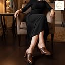 KIREINA Women's Block Heel Mules | Pointed Toe Slip-On Heels with Cushioned Insole | Comfortable Party & Office Sandals (Brown, UK Footwear Size System, Adult, Women, Numeric, Medium, 7) gallery image