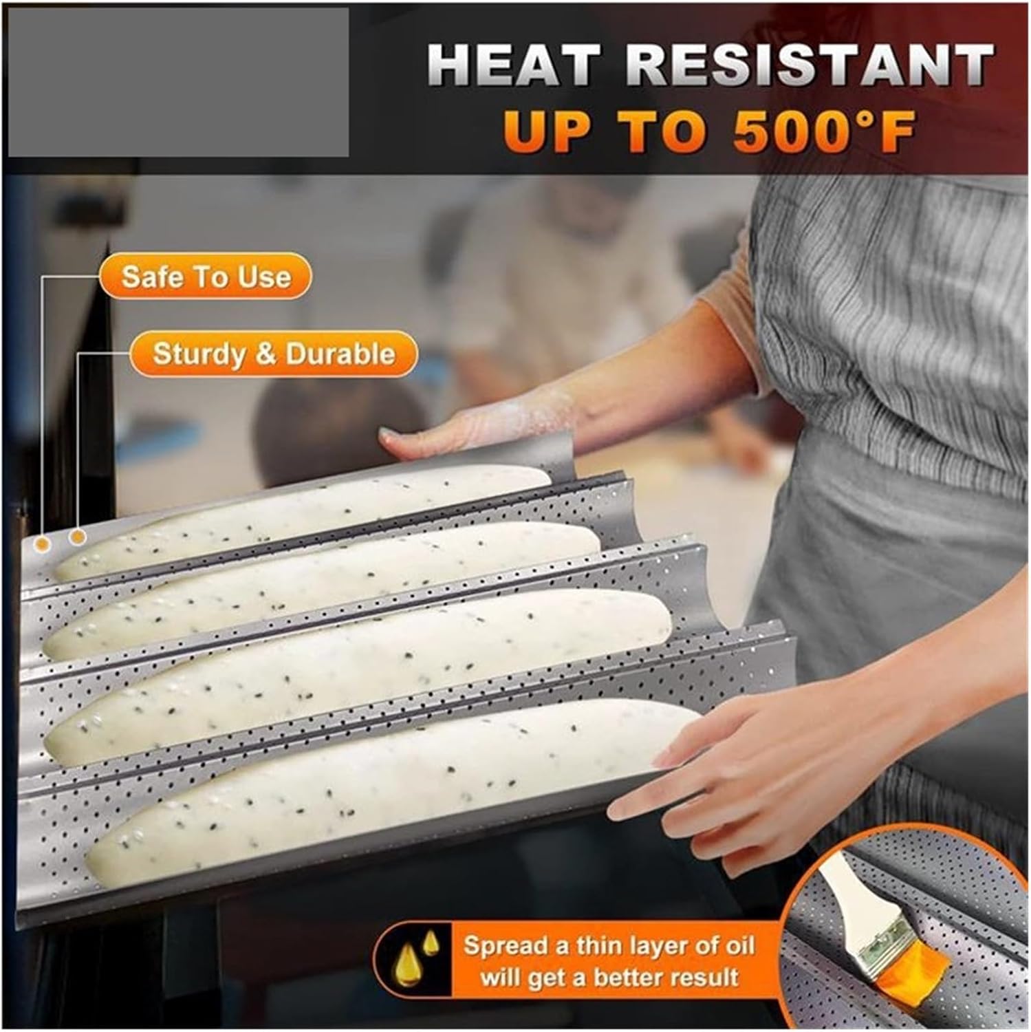 Fit for Baguette Pan for French Bread Baking | Wave Groove Mould | Oven Pastry Tray | Bakeware Cooking Tool(3 Groove Black)
