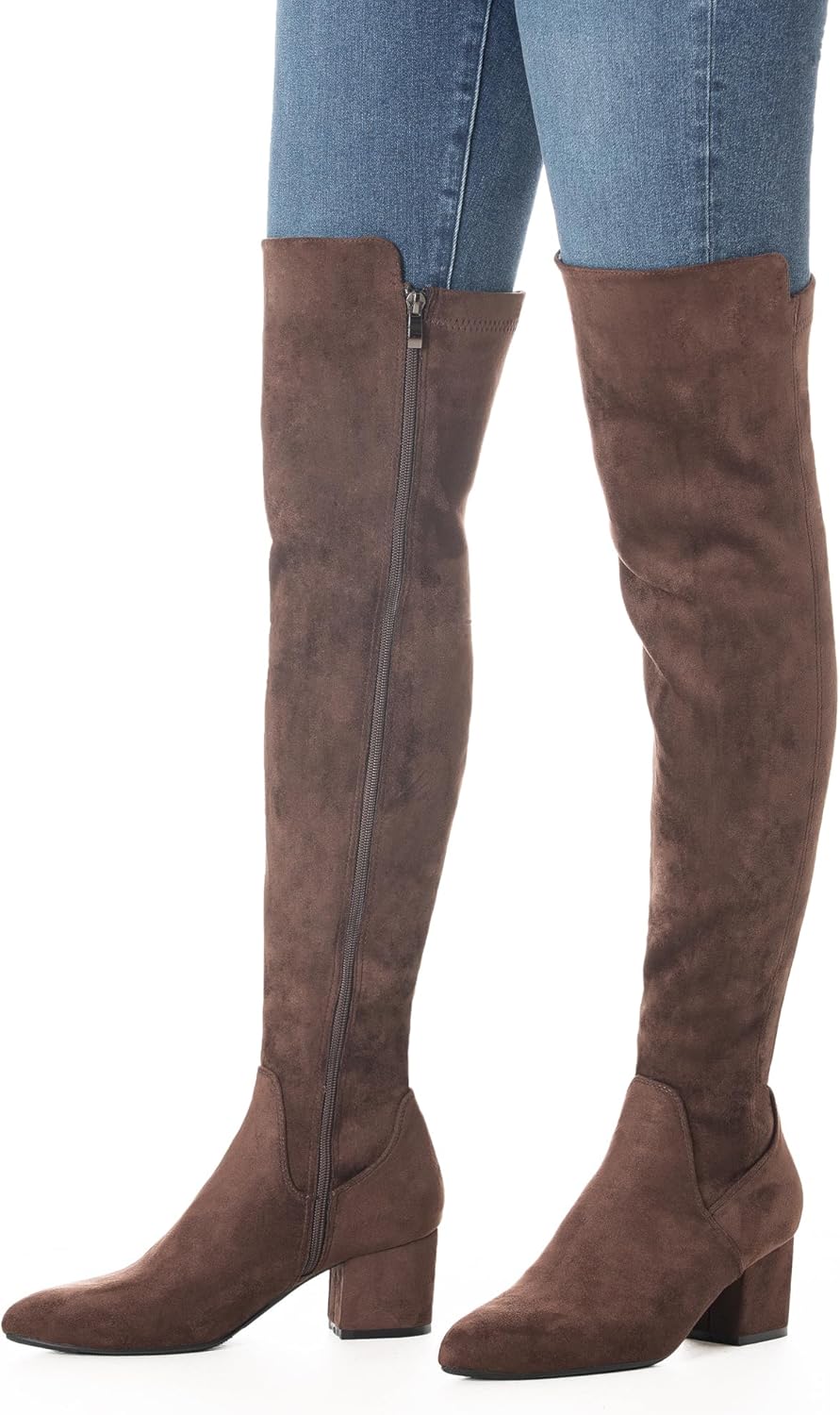 N.N.G Women Over Knee Boots Suede Thigh High Long Comfort Black Winter Low Square Toe Block Heel - Image 5