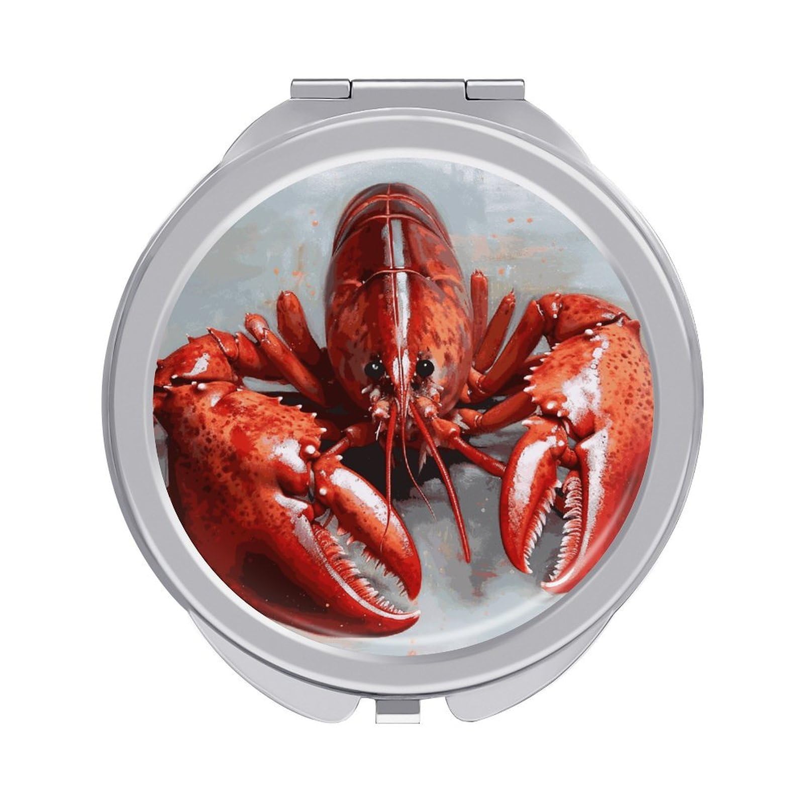 FodPand Compact Hand Mirror with 1x/2x Magnifying Round Travel Makeup Mirror Mini Foldable Lobster Cosmetic Mirrors Travel Essentials Gift for Women Girl Portable for Pocket Purse -Silver